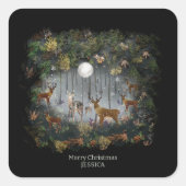 Adorable Reindeer At Night Vierkante Sticker (Voorkant)