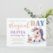 Adorable Rose Gold Unicorn Invitation Anniversaire (Debout devant)