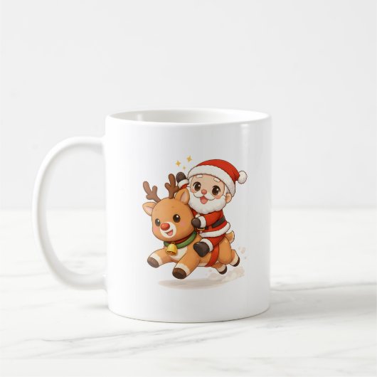 Adorable Santa & Reindeer Christmas Mug (Gauche)