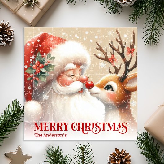 Adorable Santa Rudolph Personalized Holiday Puzzle Legpuzzel