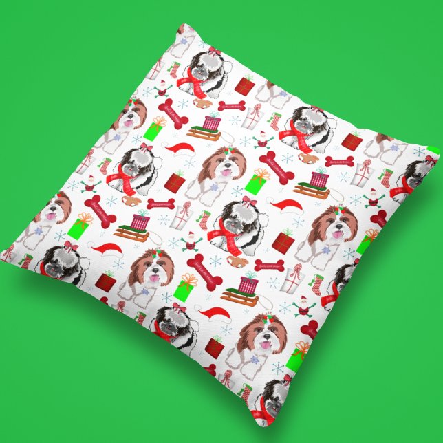 Adorable Shih Tzu Kerstmis Naadloos Patroon Kussen (Creator heeft geüpload)