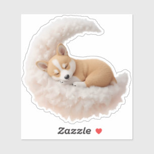 Adorable slapende puppy op pluizige maansticker. sticker