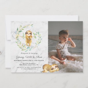 Adorable Sloth Anniversaire Fête Invitation