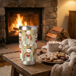 Adorable Snowman Hearts Winter Geïsoleerde Drinkbeker