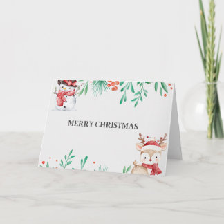 Adorable Snowman & Reindeer Blank  Bedankkaart