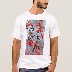Adorable T-shirt Chickadees Rouges