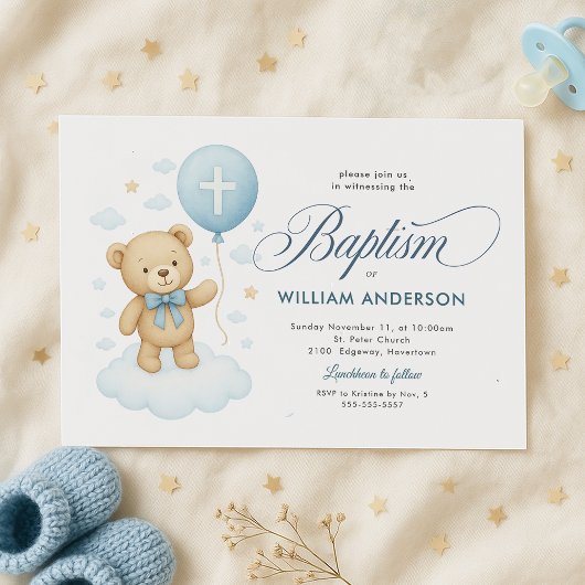Adorable Teddy Ours Baptême Baptême Invitation