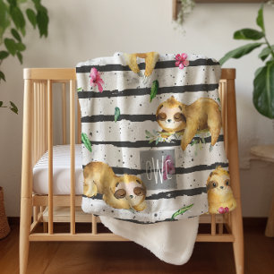 Adorable Tropische Luiaard Monogram Sherpa Dekbed Deken
