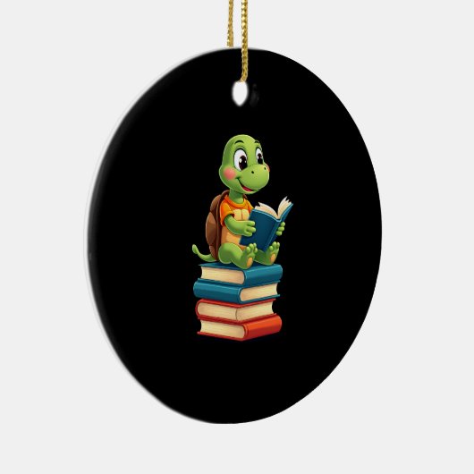 Adorable Turtle Reading Books (4) Keramisch Ornament (Rechts)
