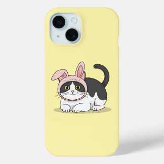Adorable Tuxedo Cat in Pink Bunny Hat Aesthetic