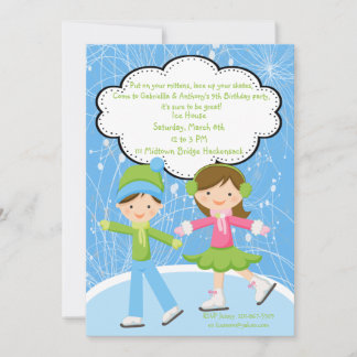 Adorable Twins Ice Skating Invitation d'anniversai