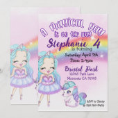 Adorable Unicorn Rainbow Invitation de fête d'anni (Devant / Derrière)