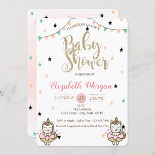 Adorable Unicorne, Stars Baby shower Invitation