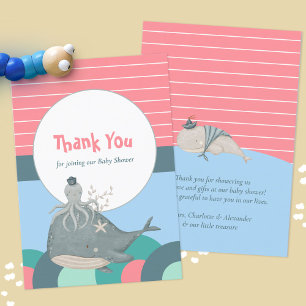 Adorable Walvis Octopus Roze Baby Shower Bedankkaart