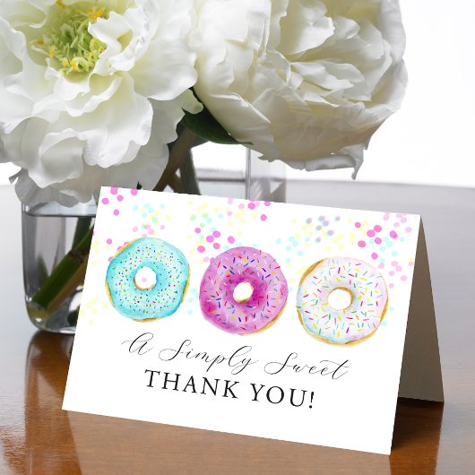 Adorable Watercolor Donut Themed  Bedankkaart