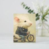 Adorable White Mouse on a Motorcycle Briefkaart (Staand voorkant)