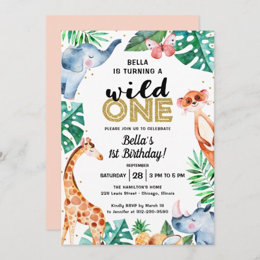 Adorable Wild One First Birthday Invitation (Devant / Derrière)