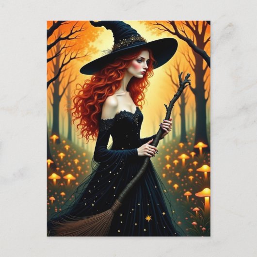 Adorable Witch in Autumn Forest Briefkaart (Voorkant)