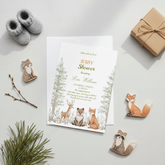 Adorable Woodland Animals Baby Shower Invitation