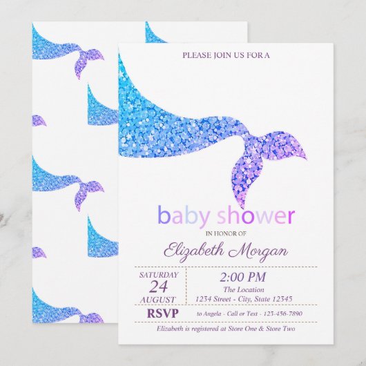 Adorable Zeemeerminstaart Baby Shower Kaart (Voorkant / Achterkant)