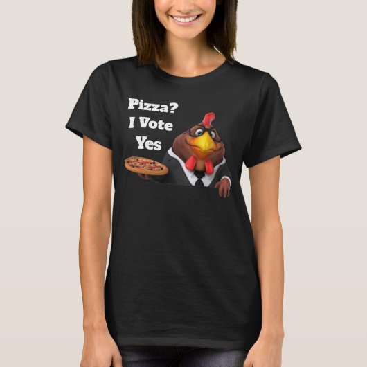 Adorables 3D Universe Cute Rooster met Pizza T-shirt (Voorkant)