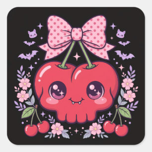 Adorables autocollants crâne cerise Kawaii Coque