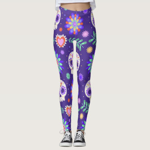 Adorables Day of the Dead Calavara Style Yoga Leggings