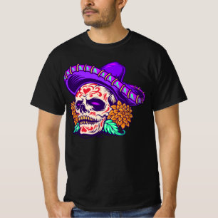 Adorables Day of the Dead Skull with Paars Pet T-shirt