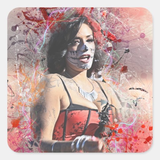 Adorables Day of the Dead Woman at Parade Custom Vierkante Sticker (Voorkant)