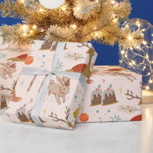 Adorables Kerstmis Bunnies and Reindeer Cadeaupapier