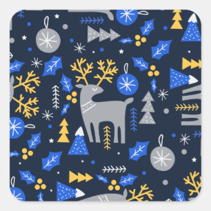 Adorables Kerstmis Scandinavian Style Blue Vierkante Sticker