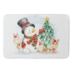 Adorables kerstsnowman Bunnies and Tree Badmat
