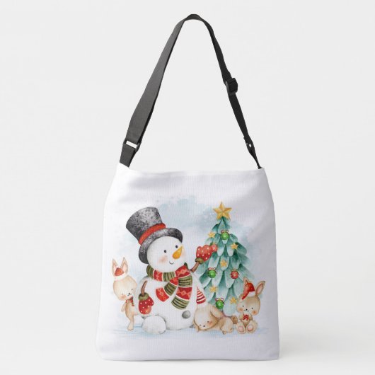 Adorables kerstsnowman Bunnies and Tree Crossbody Tas (Achterkant)
