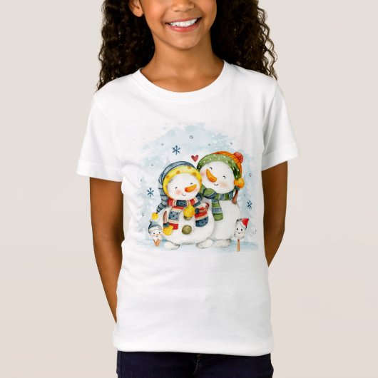 Adorables kerstsnowmen Hugging T-shirt (Voorkant)