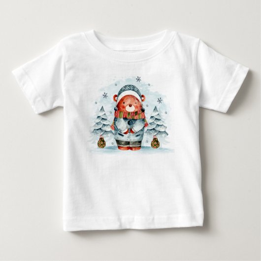 Adorables Noël Mignonne Ours En T-Shirt De Neige (Devant)