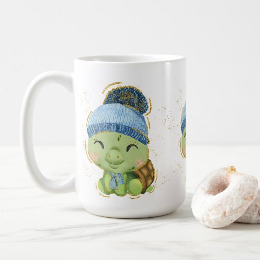 Adorables Noël Tortue d'hiver Café Mug (Avec donut)