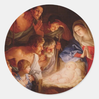 Adoratie-van-baby-Jesus-by-shepherds-reni Ronde Sticker