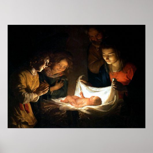 Adoratie van het kind Jezus - Honthorst Poster (Voorkant)
