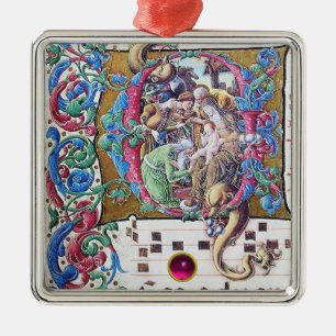 ADORATIE VAN MAGI , NATIVITEITSMONOGRAM MET DOLFIN METALEN ORNAMENT