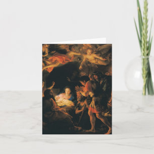 Adoration of shepherds w angels feestdagen kaart
