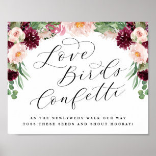 Adore Floral Love Bird Seed Confetti Wedding Sign Poster
