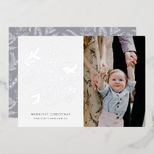 Adore Him Foto Kerstmis Silver Foil Holiday Car Folie Feestdagenkaart