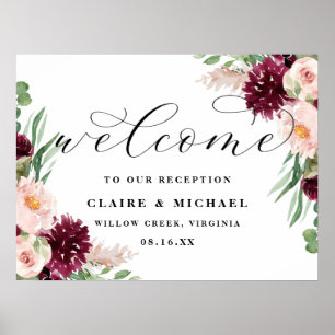 Adore Welcome Chic Floral Script Weduwen Sign Poster