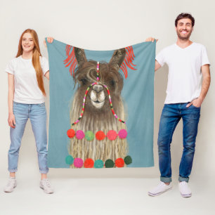 Adorned Llama - Brown Fleece Deken