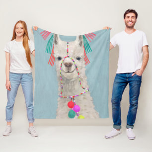 Adorned Llama - White Fleece Deken