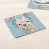 Adorned Llama - White Vierkante Kartonnen Onderzetter (Schuin)