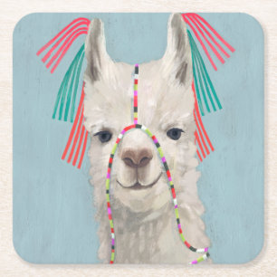 Adorned Llama - White Vierkante Kartonnen Onderzetter