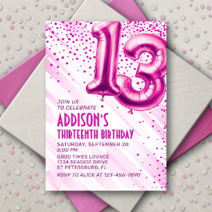 Ados Filles rose 13e anniversaire Invitation