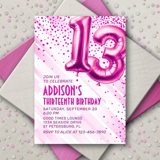 Ados Filles rose 13e anniversaire Invitation