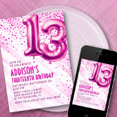 Ados Filles rose 13e anniversaire Invitation